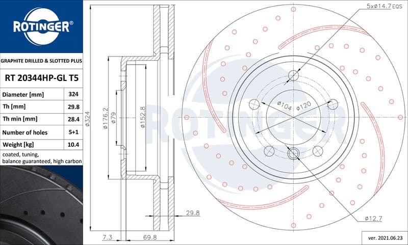 Disc frana ROTINGER GRAPHITE DRILLED & SLOTTED PLUS RT 20344HP-GL T5