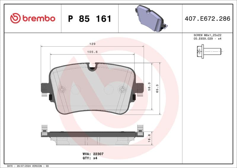 set placute frana,frana disc BREMBO PRIME LINE P 85 161