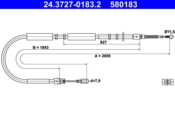 Cablu, frana de parcare ATE 24.3727-0183.2