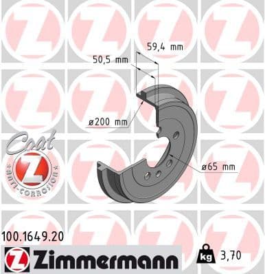 Tambur frana ZIMMERMANN COAT Z 100.1649.20