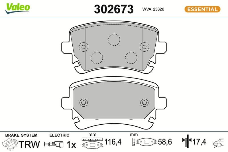 set placute frana,frana disc VALEO ESSENTIAL 302673