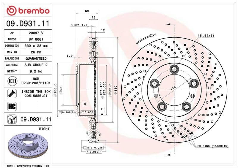 Disc frana BREMBO PRIME LINE - UV Coated 09.D931.11