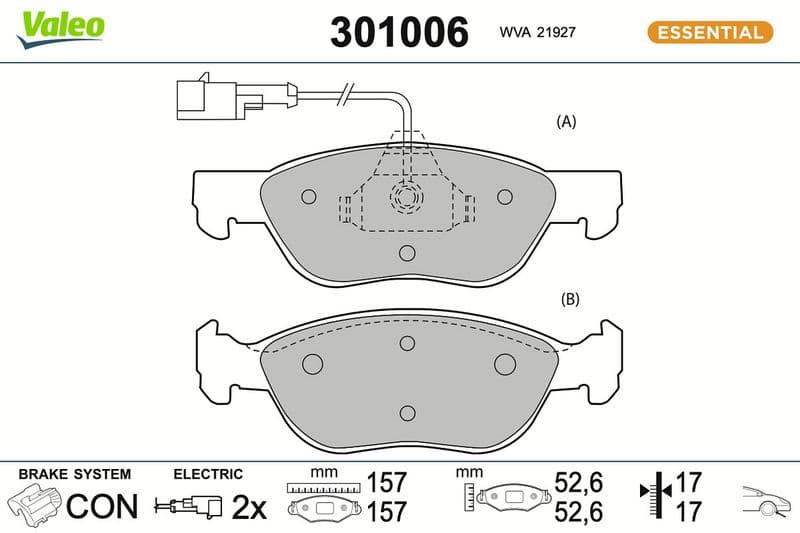 set placute frana,frana disc VALEO ESSENTIAL 301006