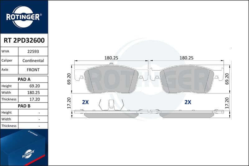 set placute frana,frana disc ROTINGER RT 2PD32600
