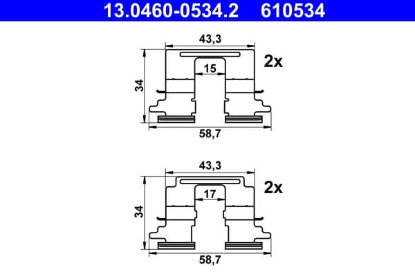 Set accesorii, placute frana ATE 13.0460-0534.2