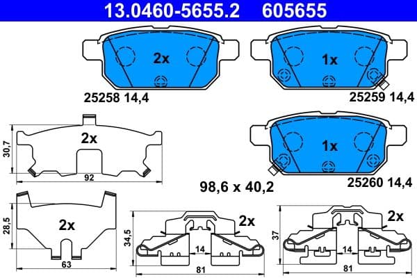 set placute frana,frana disc ATE 13.0460-5655.2