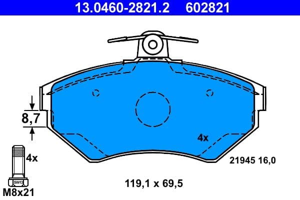 set placute frana,frana disc ATE 13.0460-2821.2
