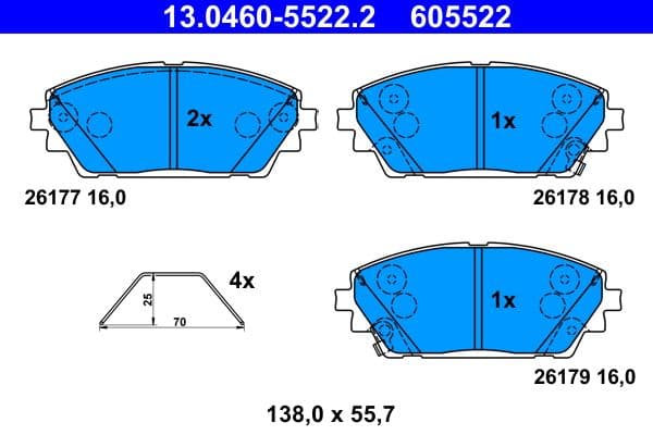 set placute frana,frana disc ATE 13.0460-5522.2