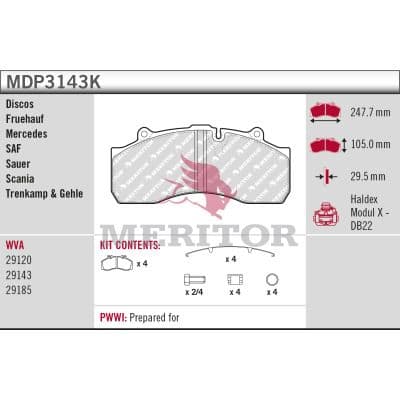 set placute frana,frana disc MERITOR BRAKE PAD KIT MDP3148K