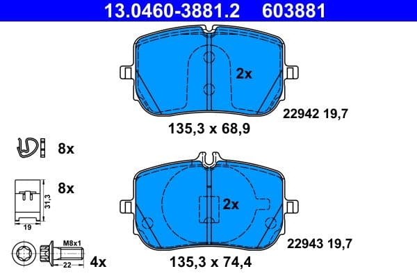 set placute frana,frana disc ATE 13.0460-3881.2