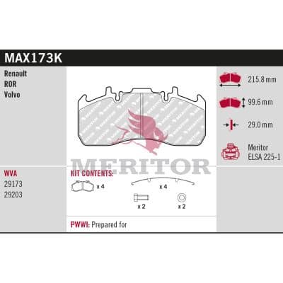 set placute frana,frana disc MERITOR BRAKE PAD KIT MAX174K