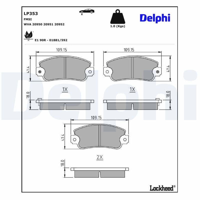 set placute frana,frana disc DELPHI LP373