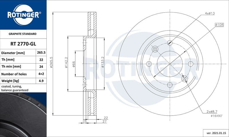 Disc frana ROTINGER GRAPHITE LINE RT 2770-GL