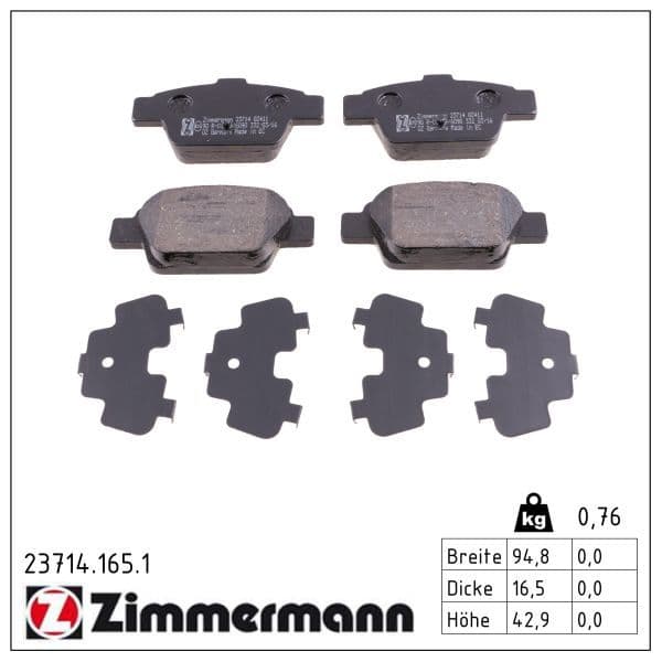 set placute frana,frana disc ZIMMERMANN 23714.165.1