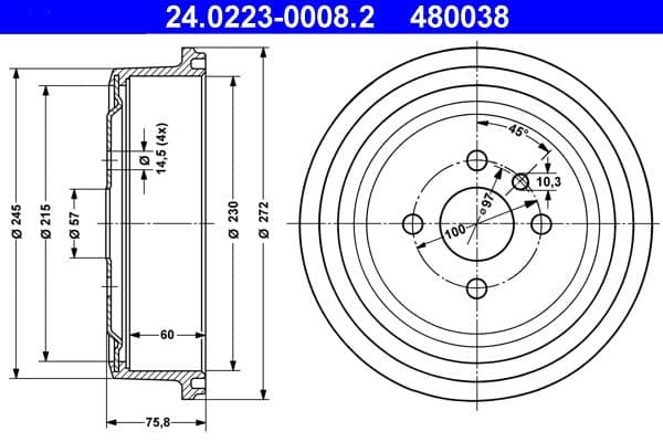 Tambur frana ATE 24.0223-0008.2