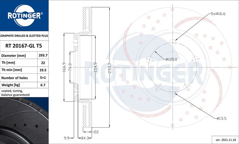 Disc frana ROTINGER GRAPHITE DRILLED & SLOTTED PLUS RT 20167-GL T5