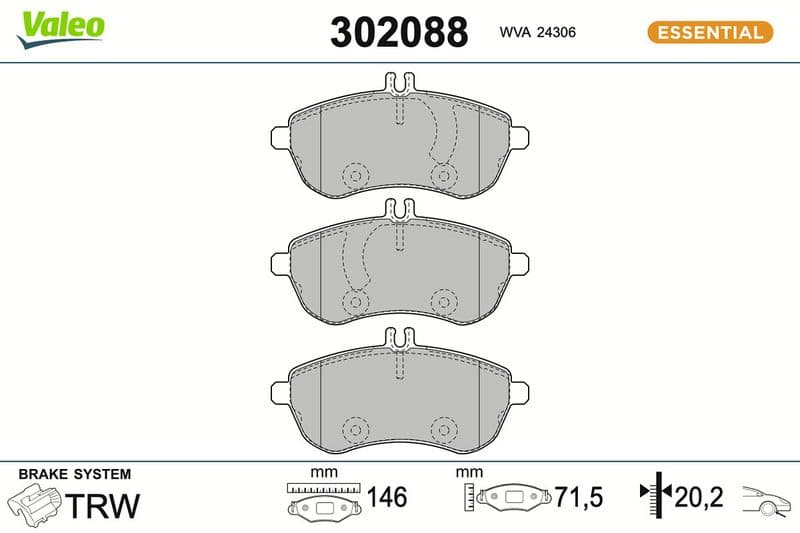 set placute frana,frana disc VALEO ESSENTIAL 302088