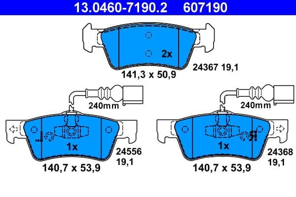 set placute frana,frana disc ATE 13.0460-7190.2