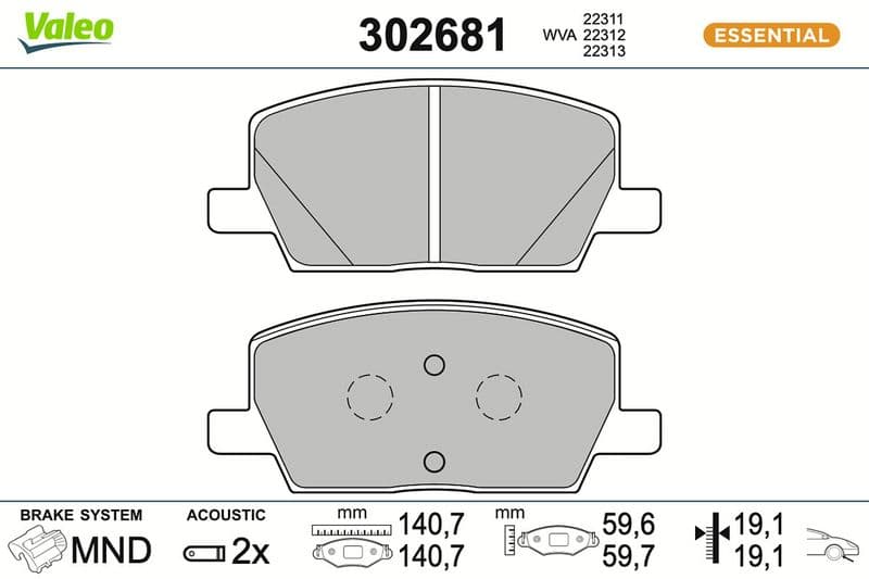 set placute frana,frana disc VALEO ESSENTIAL 302681