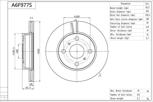 Disc frana AISIN A6F977S
