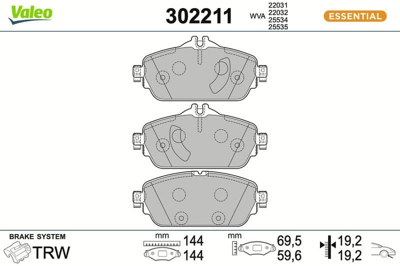 set placute frana,frana disc VALEO ESSENTIAL 302211