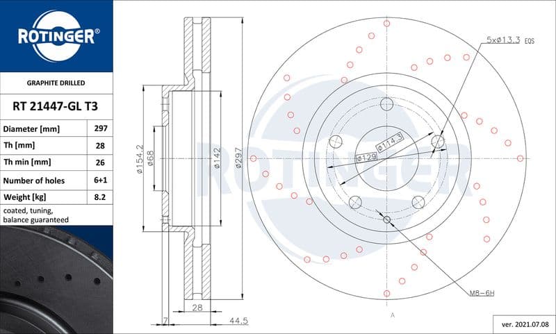 Disc frana ROTINGER GRAPHITE DRILLED RT 21447-GL T3