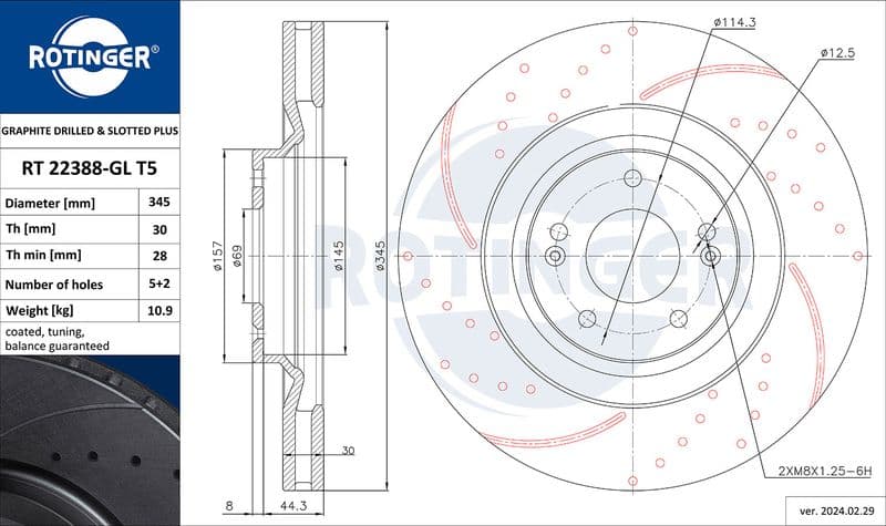 Disc frana ROTINGER GRAPHITE DRILLED & SLOTTED PLUS RT 22388-GL T5