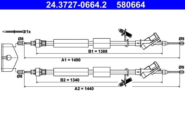 Cablu, frana de parcare ATE 24.3727-0664.2