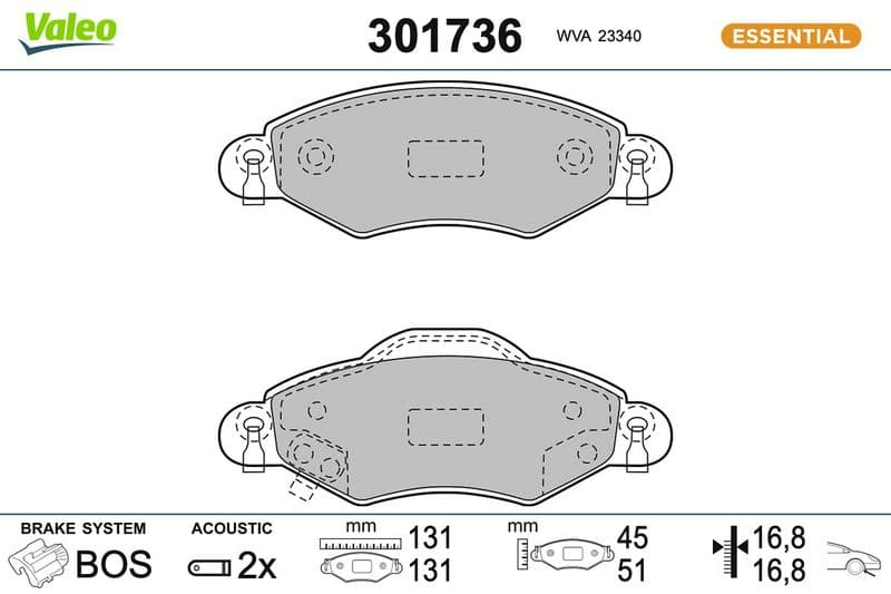set placute frana,frana disc VALEO ESSENTIAL 301736