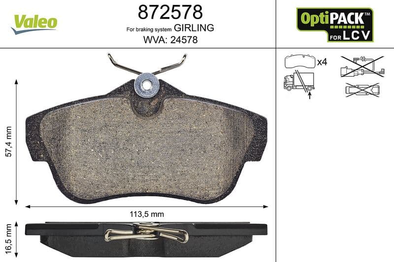 set placute frana,frana disc VALEO OPTIPACK for LCV 872578