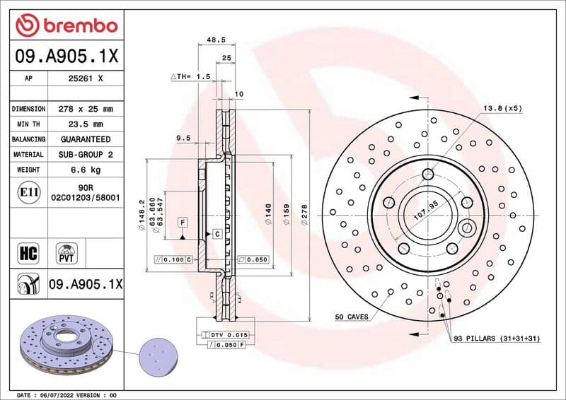 Disc frana BREMBO XTRA LINE - Xtra 09.A905.1X