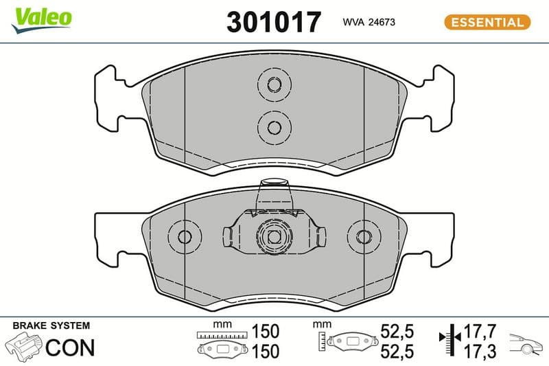 set placute frana,frana disc VALEO ESSENTIAL 301017