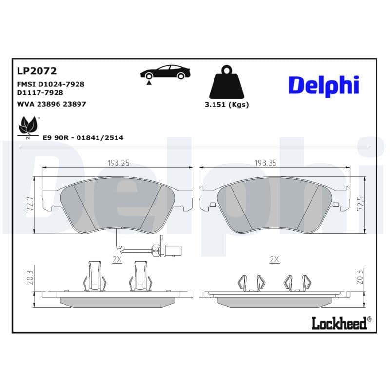 set placute frana,frana disc DELPHI LP2072