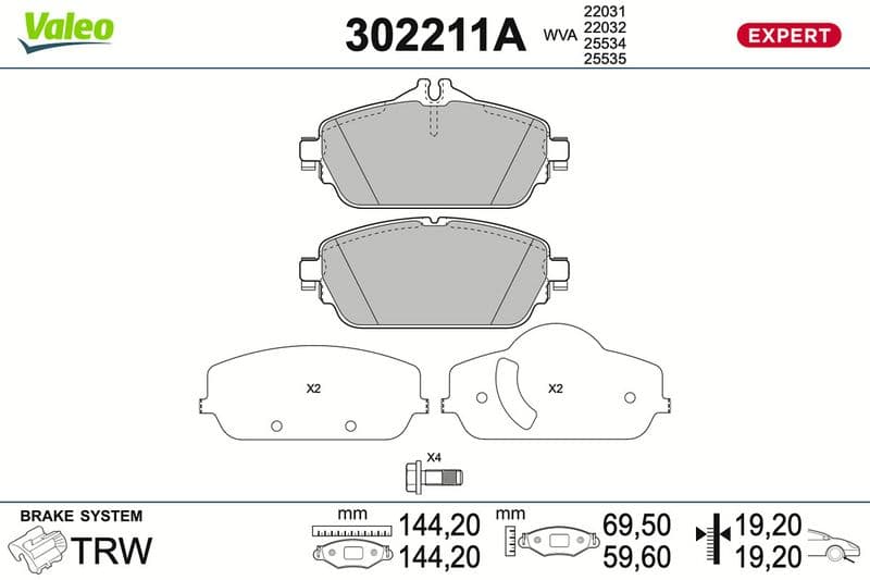 set placute frana,frana disc VALEO 302211A