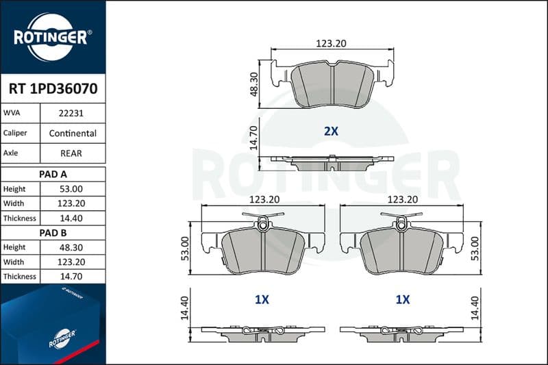 set placute frana,frana disc ROTINGER RT 1PD36070