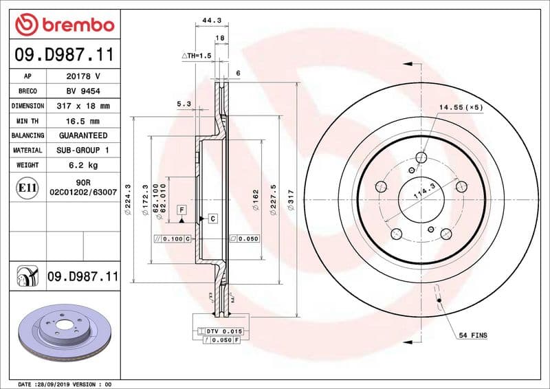 Disc frana BREMBO PRIME LINE - UV Coated 09.D987.11