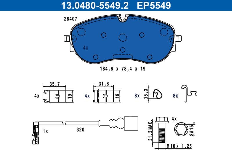 set placute frana,frana disc ATE 13.0480-5549.2
