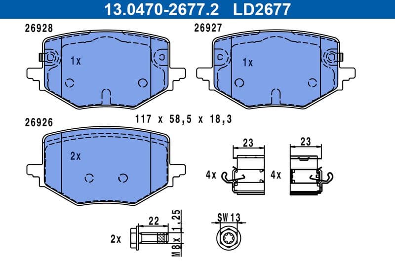set placute frana,frana disc ATE 13.0470-2677.2