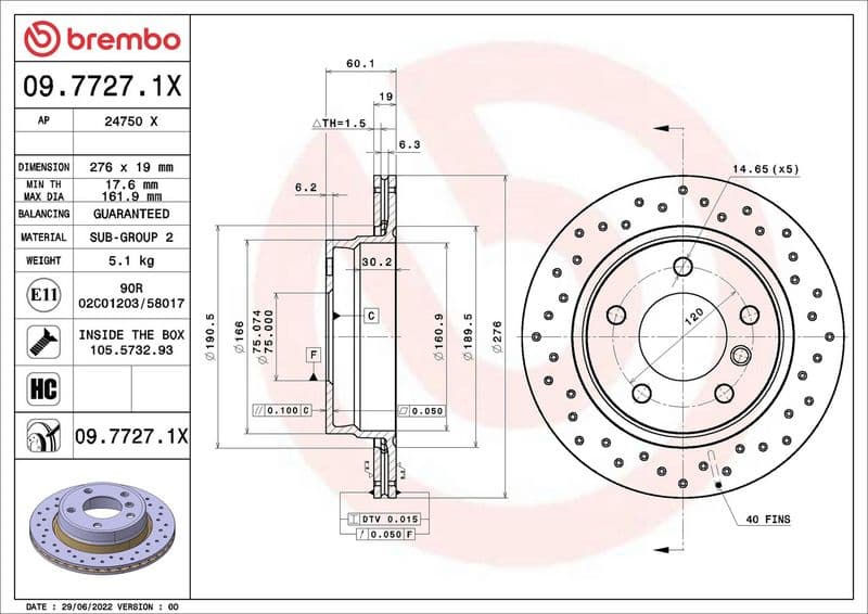 Disc frana BREMBO XTRA LINE - Xtra 09.7727.1X