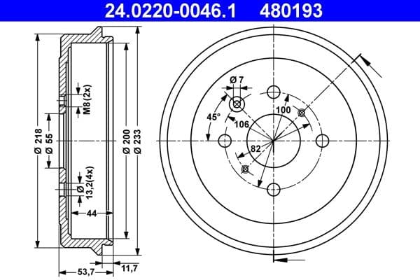 Tambur frana ATE 24.0220-0046.1