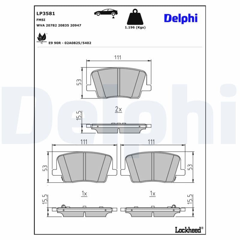 set placute frana,frana disc DELPHI LP3581