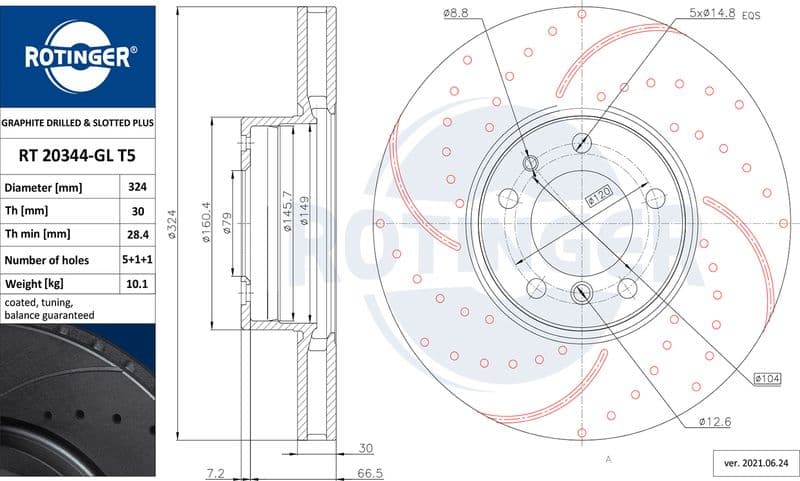 Disc frana ROTINGER GRAPHITE DRILLED & SLOTTED PLUS RT 20050-GL T5