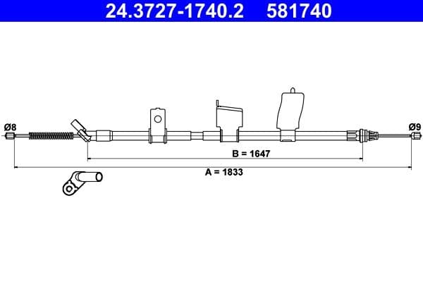 Cablu, frana de parcare ATE 24.3727-1740.2