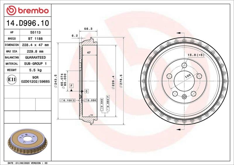 Tambur frana BREMBO ESSENTIAL LINE 14.D996.10