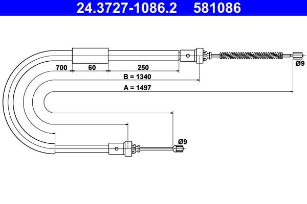 Cablu, frana de parcare ATE 24.3727-1086.2