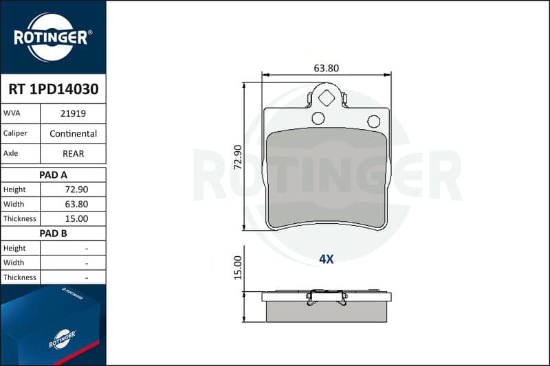 set placute frana,frana disc ROTINGER RT 1PD14030