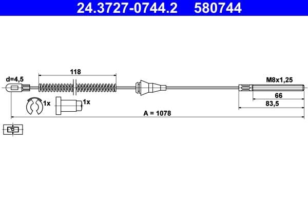 Cablu, frana de parcare ATE 24.3727-0744.2