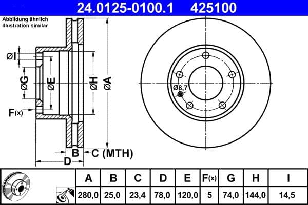 Disc frana ATE 24.0125-0100.1