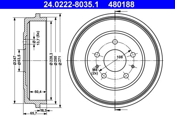 Tambur frana ATE 24.0222-8035.1