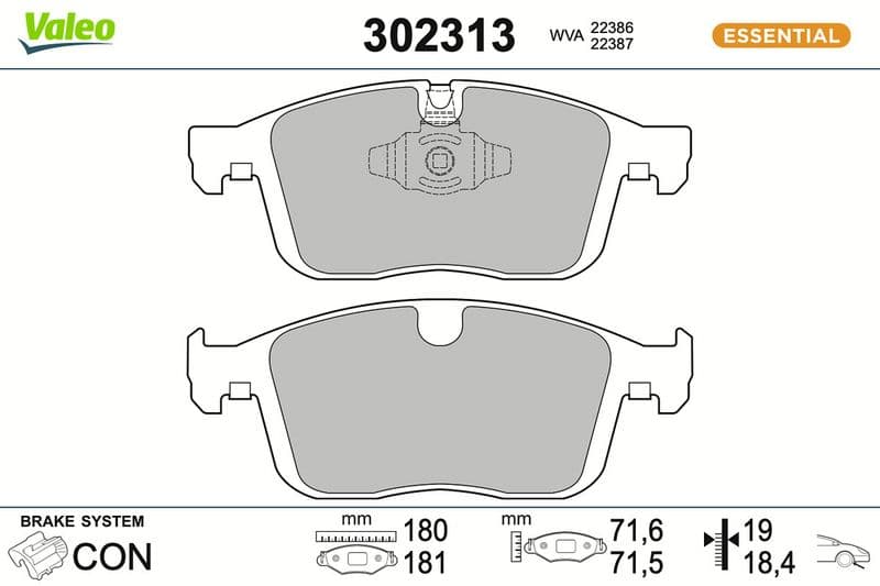 set placute frana,frana disc VALEO ESSENTIAL 302313